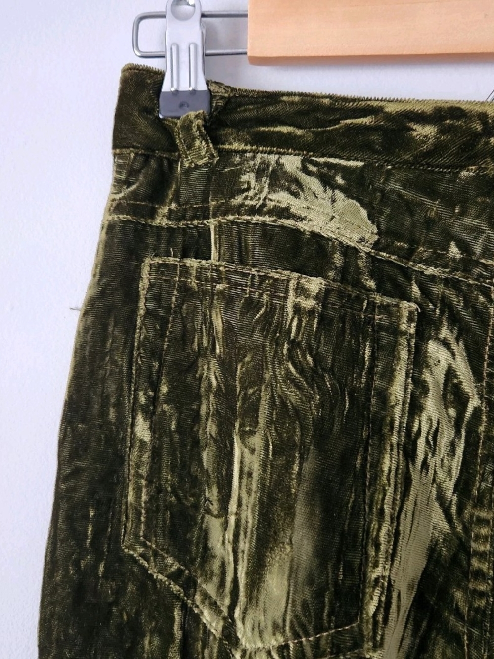 Vintage Y2K Green Crushed Velvet Pants Size 2 Trousers Boho Goth Whimsigoth - Picture 7 of 8
